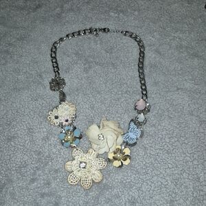 Floral Charm Necklace with Silver Chain